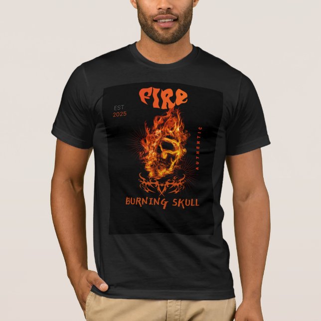 Camiseta "Fiery Skull & Burning Fire Typography Design" (Frente)