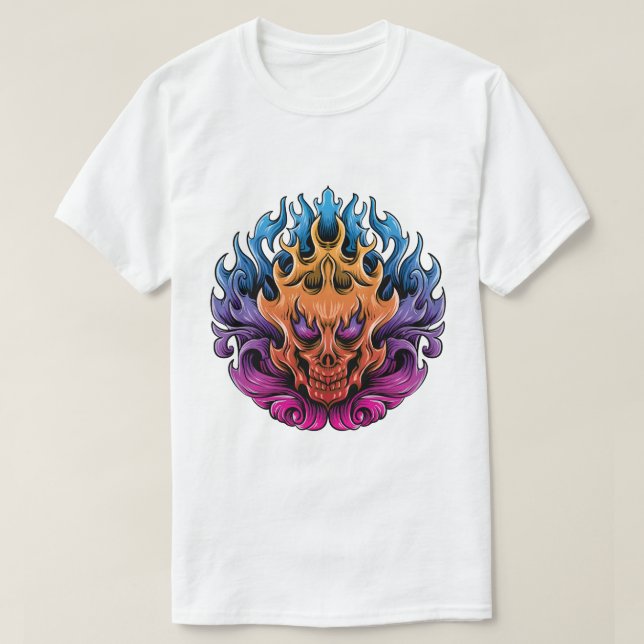 Camiseta Fiery Skull Mandala (Frente do Design)