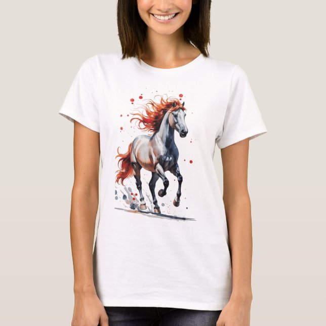 Camiseta Fiery Spirit - Majestic Horse Watercolor T-Shirt (Frente)