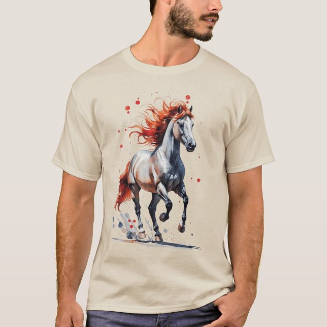 Camiseta Fiery Spirit - Majestic Horse Watercolor T-Shirt (Frente)
