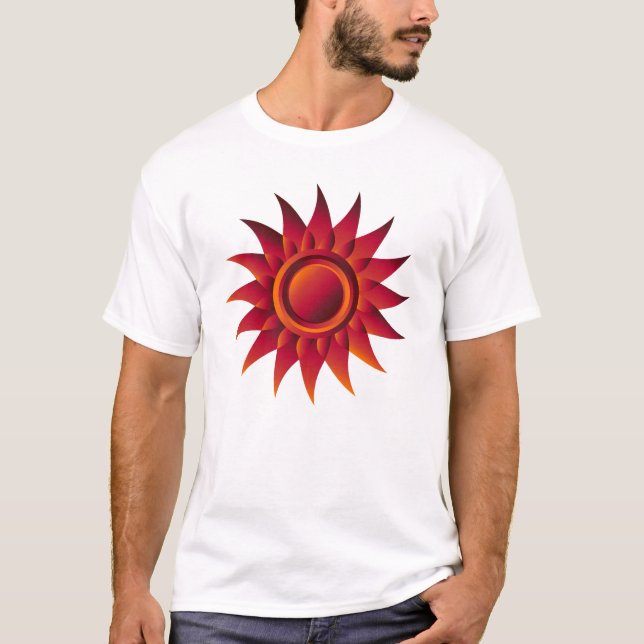 Camiseta Fiery Sunburst Emblem – Red, Orange & Yellow Radia (Frente)
