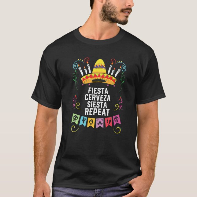 Camiseta Fiesta Cerveza Siesta Repete Beer Drinker Alcoholi (Frente)