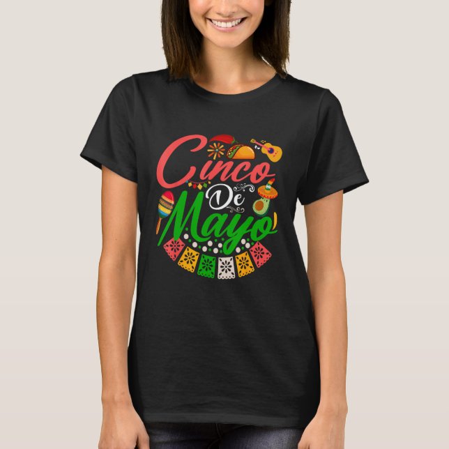 Camiseta Fiesta Cinco de Mayo Mexican Maracas Tacos Avocado (Frente)