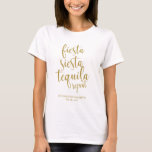 Camiseta Fiesta Siesta Tequila Repete Glitter Bachelorette<br><div class="desc">Um elegante design de ponta,  apresenta o texto "Fiesta siesta tequila repetida" em uma letra extrovertida,  a textura brilhante acrescenta um toque festivo e glamouroso. Entre em contato comigo se tiver algum pedido especial.</div>
