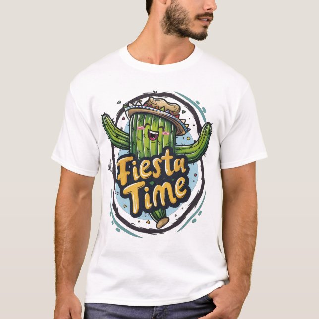 Camiseta "Fiesta Time" Dançar Cactus (Frente)