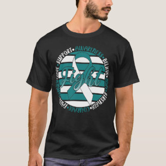 Camiseta Fighical Cancer Png, Teal e Faixa Branca