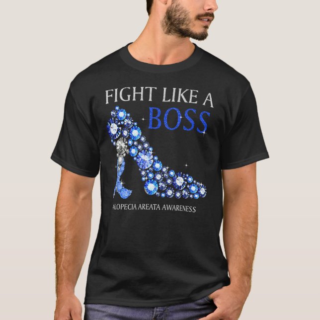 Camiseta Fight Like A Boss Alopecia Areata Awareness Blue R (Frente)