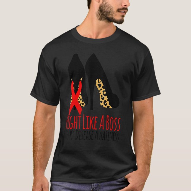 Camiseta Fight Like A Boss Heart Heart Disease Awareness Le (Frente)