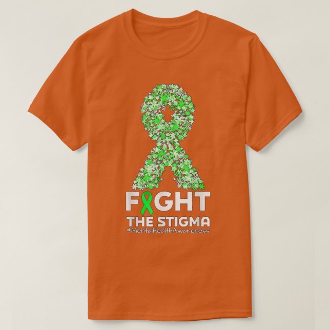 Camiseta Fight The Stigma Green Ribbon Flower Mental Health (Frente do Design)