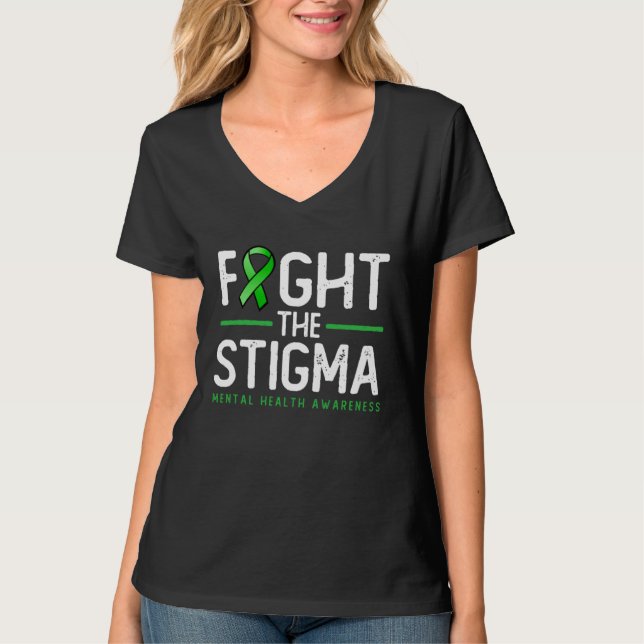 Camiseta Fight The Stigma  Green Ribbon Tee Mental Health A (Frente)