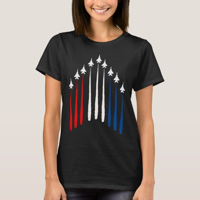 Camiseta Fighter Jet USA Flag Airplane F 18 4th Of July (Frente)