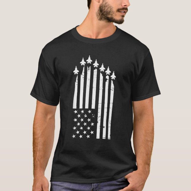 Camiseta Fighter Jet USA Patriotic Pilot Pai 4 de julho Amé (Frente)
