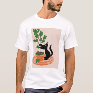 Camiseta Figo De Gato Engraçado Plantas De Mão Desenhadas À