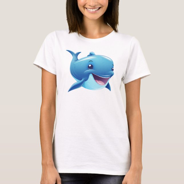 Camiseta Figura da Baleia Azul de Cartoon Sorridente e Boni (Frente)