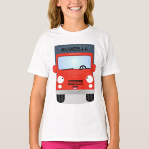 Camiseta Figura de desenho animado de caminhão vermelho-br