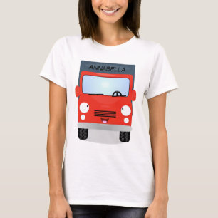 Camiseta Figura de desenho animado de caminhão vermelho-br