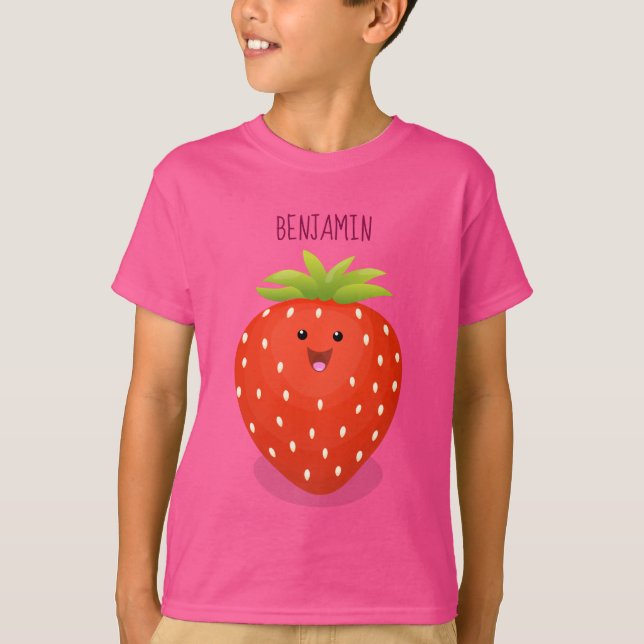 Camiseta Figura de desenho animado de morango kawaii (Frente)