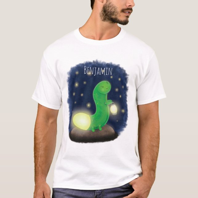 Camiseta Figura de desenho animado do verme verde-claro (Frente)