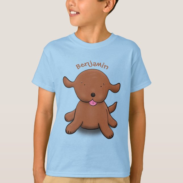 Camiseta Figura de desenho azul de cachorro feliz e bonito (Frente)