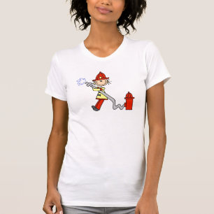 Camiseta Figura de palito Bombeira com Mangueira