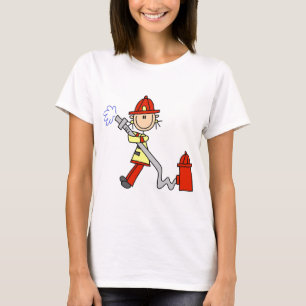 Camiseta Figura de palito bombeiro com mangueira