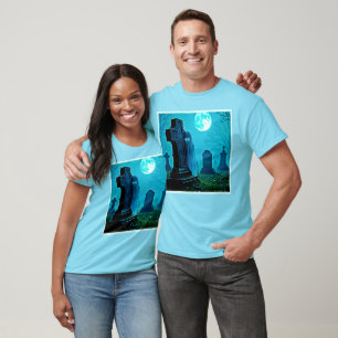Camiseta Figura fantasma em um Design cemitério