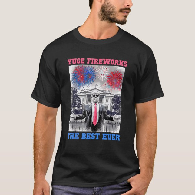 Camiseta FIGURA FREQUENTE 4 de julho FOGOS DE FOGO DE YUGE  (Frente)