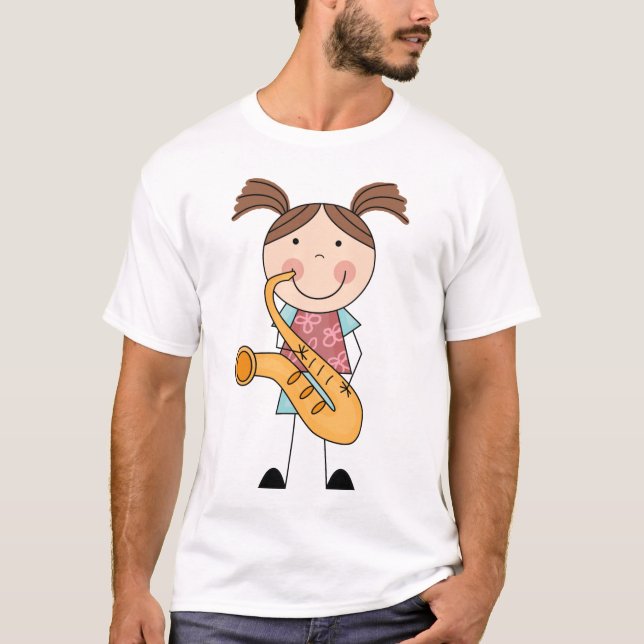 Camiseta Figura menina da vara com saxofone (Frente)
