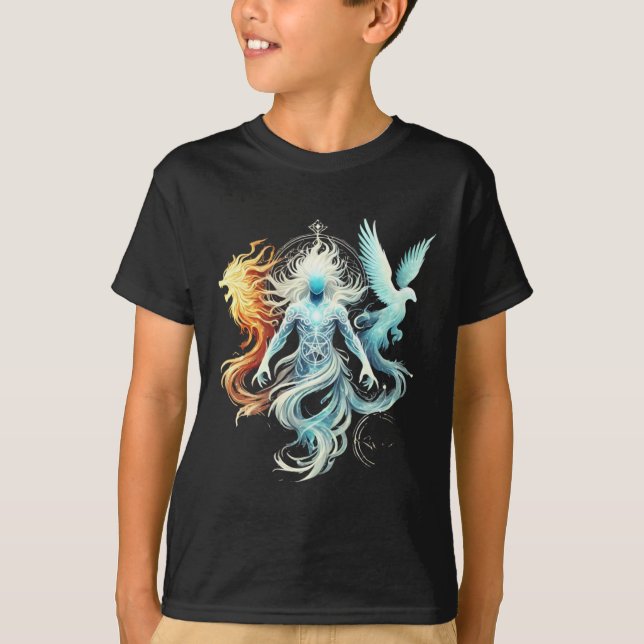 Camiseta Figura Mística Com Adesivo De Formulários Duplos (Frente)
