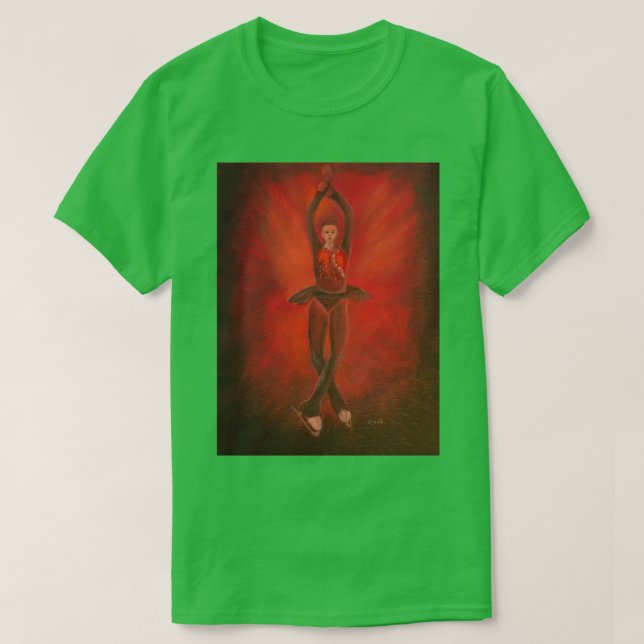 Camiseta Figura Skater Kamila Valieva um salto quádruplo (Frente do Design)