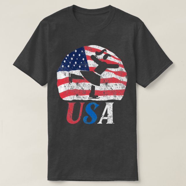 Camiseta Figura Skating America Flag Retro (Frente do Design)