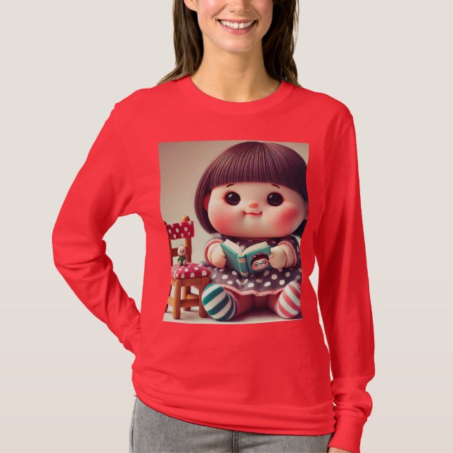 Camiseta # figuras da moda: lindo capuz para uma mulher. (Frente)