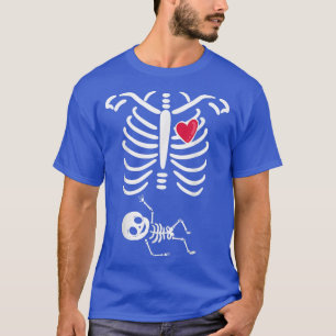 Camiseta Figuras de Gravidez Halloween Esqueleto Grávida