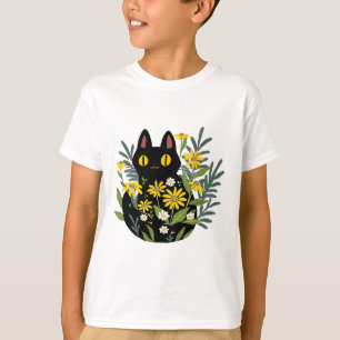 Camiseta Figuras de Queda de Flor de Gato Preto e Bonito de