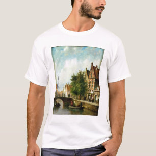 Camiseta Figuras em um canal, Amsterdão (óleo no painel)