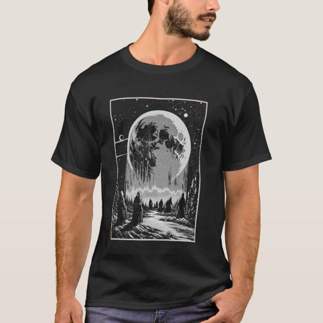 Camiseta Figuras Misteriosas Lua Sangrenta Retro 80s Fantas (Frente)