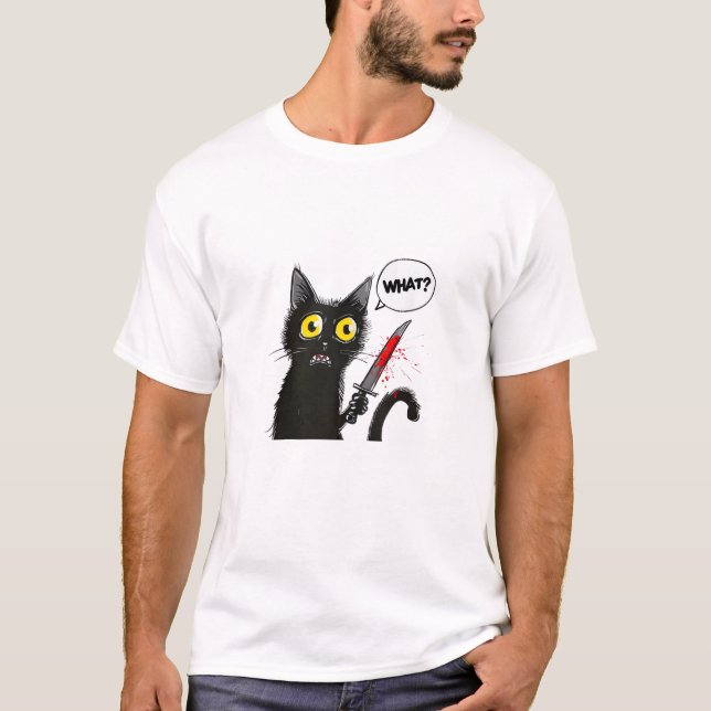 Camiseta Figurino de Halloween de Gato Negro Que Gato Engra (Frente)