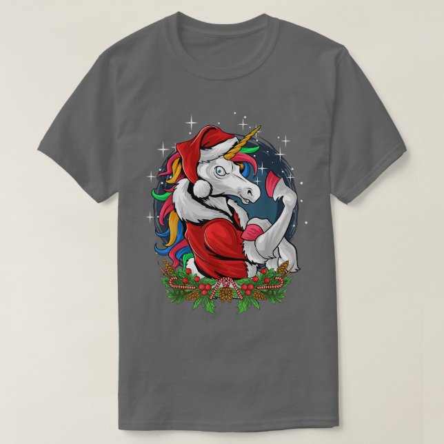 Camiseta Figurino de Natal Xmas PJ Santa Hat Unicorn (Frente do Design)