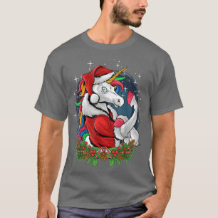 Camiseta Figurino de Natal Xmas PJ Santa Hat Unicorn