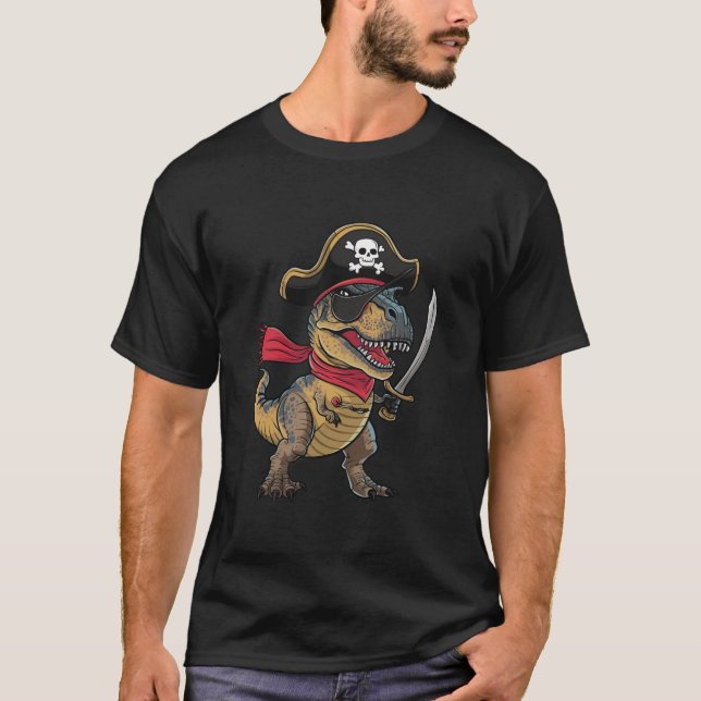 Camiseta Figurino do Dia de as Bruxas engraçado Pirate Dino (Frente)