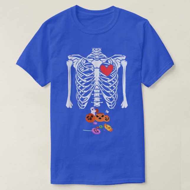Camiseta Figurino XRay Skeleton Rib Pumpkin Candy (Frente do Design)