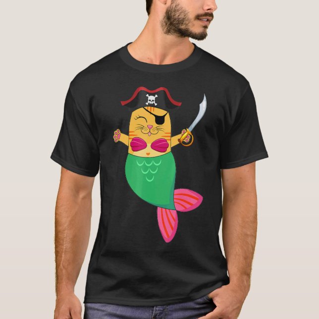 Camiseta Figurinos De Halloween Mermaid Pirate Cat Para Mul (Frente)