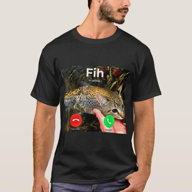Camiseta FIH Meme de Gato Peixe Engraçado Escrito Errado (Frente)