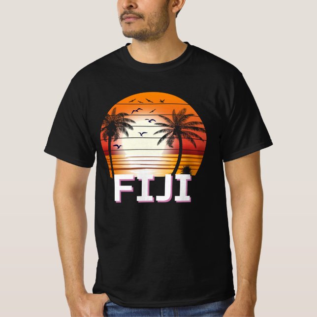 Camiseta Fiji Vintage Palm Trees Summer Beach (Frente)