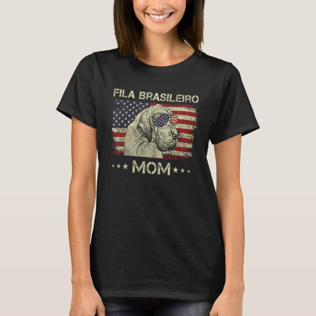 Camiseta Fila Brasileiro Mom Dog  American Flag 4th Of July (Frente)