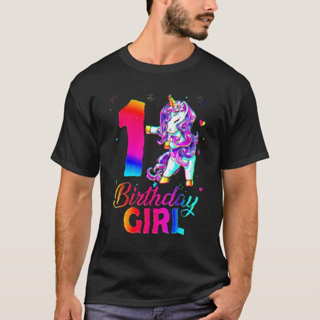 Camiseta Filha de primeiro aniversario de Flores Unicorn co (Frente)