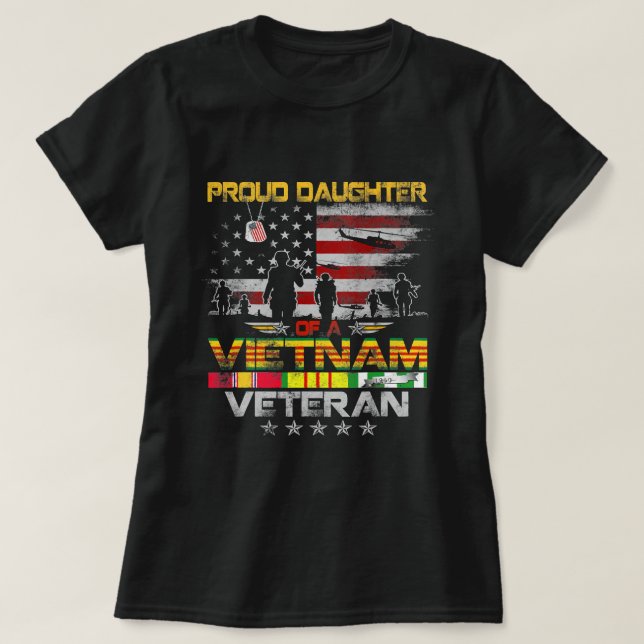 Camiseta Filha Orgulhosa de Bandeira Veterana Vietnã W (Frente do Design)