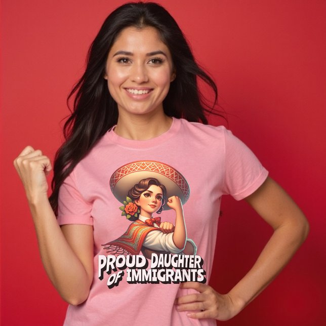 Camiseta Filha Orgulhosa de Imigrantes Retro Rosa (Proud Daughter of Immigrants Retro Pink T-Shirt)