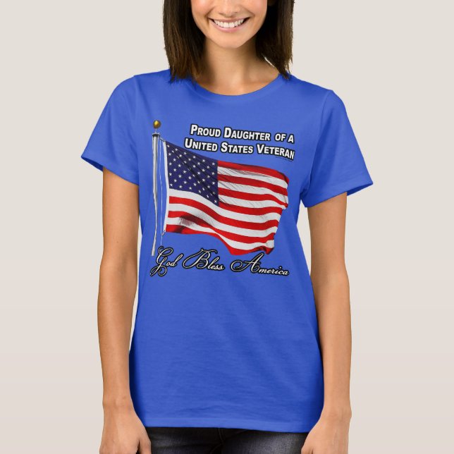 Camiseta Filha Orgulhosa De Um Veterano Dos EUA Com Bandeir (Frente)