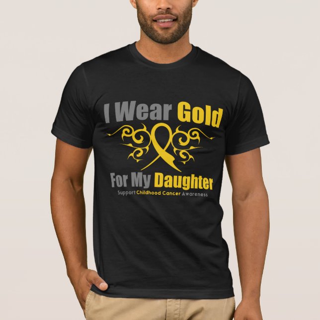 Camiseta Filha tribal da fita do ouro do CANCER da INFÂNCIA (Frente)
